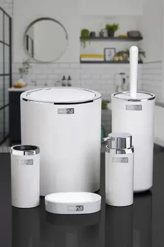 Оқ рангдаги думалоқ хромдан ясалган 5 қисмли ҳаммом гарнитури - 4