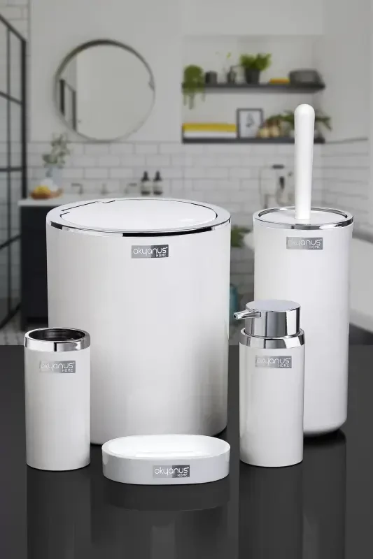 Оқ рангдаги думалоқ хромдан ясалган 5 қисмли ҳаммом гарнитури - 4