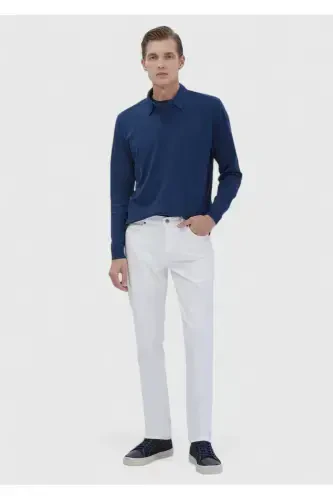 Оқ рангдаги оддий Regular Fit Denim 100% пахтадан тикилган шим - 1