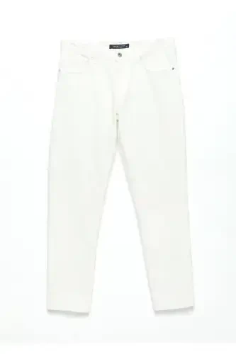 Оқ рангдаги оддий Regular Fit Denim 100% пахтадан тикилган шим - 7