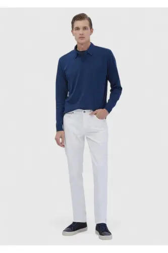 Оқ рангдаги оддий Regular Fit Denim 100% пахтадан тикилган шим - 1