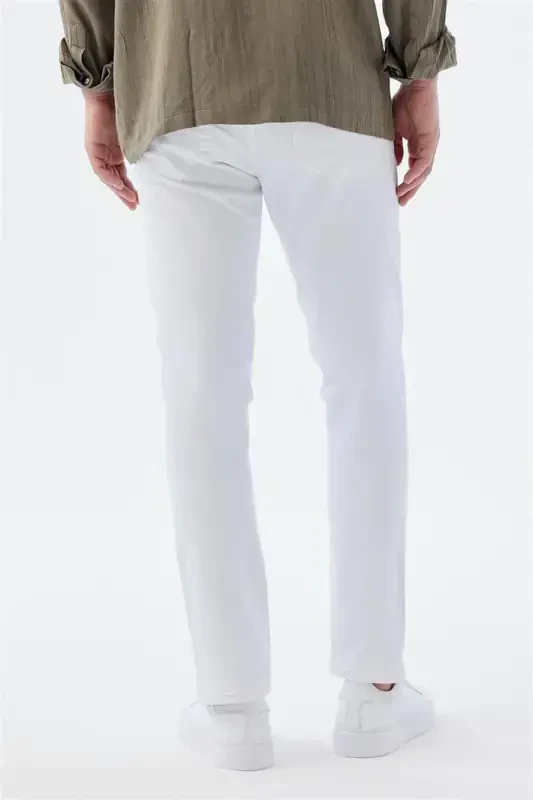 Оқ рангдаги Slim Fit 5 чўнтакли джинси шим - 3