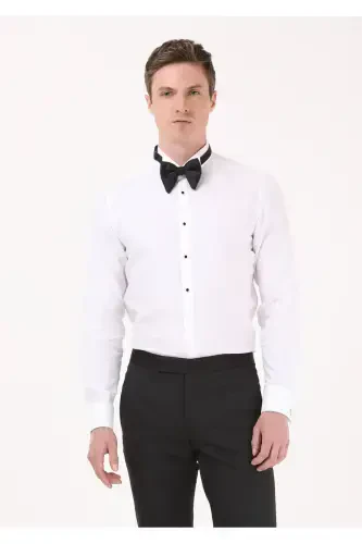 Оқ рангдаги Slim Fit, икки манжетли, турки тугмали смокинг кўйлаги - RAMSEY (1)