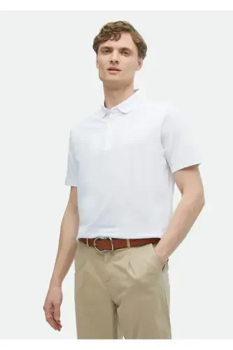 Oq rangli polo yoqali 100% paxtadan futbolka - 1