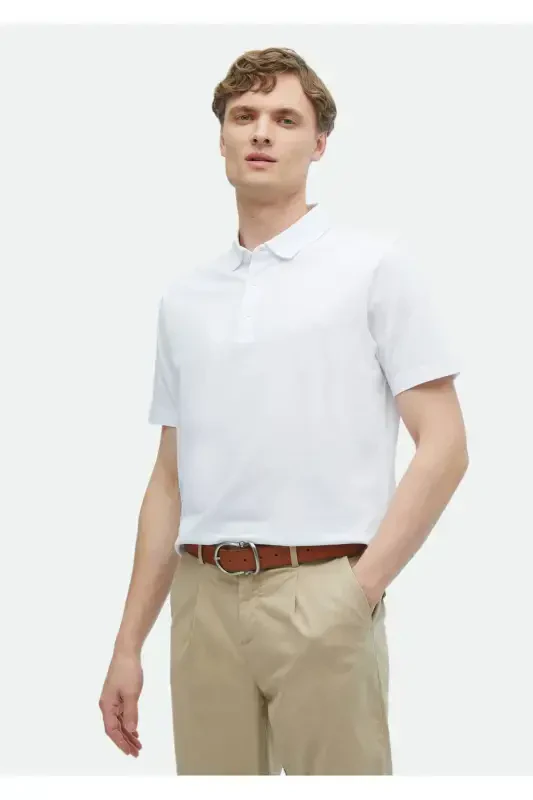 Oq rangli polo yoqali 100% paxtadan futbolka - 1