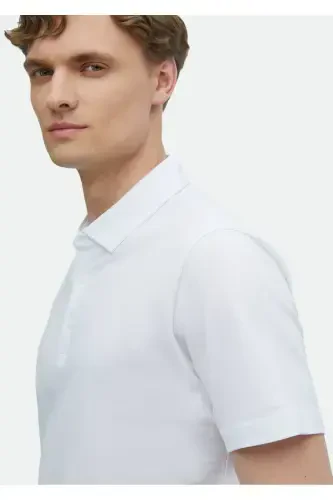 Oq rangli polo yoqali 100% paxtadan futbolka - 4