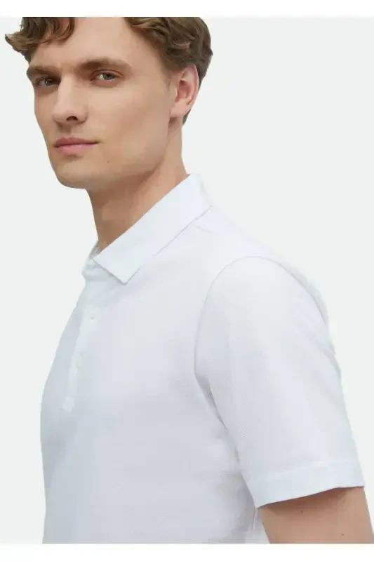Oq rangli polo yoqali 100% paxtadan futbolka - 4