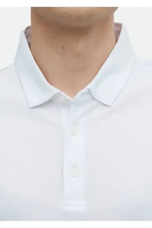 Oq rangli polo yoqali 100% paxtadan futbolka - 5