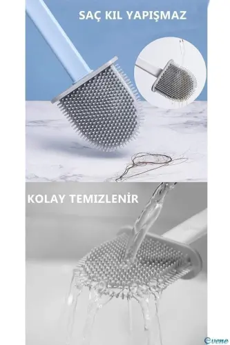 Oq rangli silikonli hammom hojatxonasi uchun tozalash cho'tkasi va ushlagich to'plami - 4