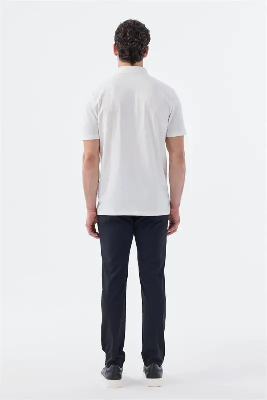 Оқ рангли тугмали Slim Fit поло футболка - 4