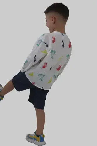 Oq rangli yozuvli qisqa yengli erkak chaqaloq ko'ylagi - OQ BOSMA - 5