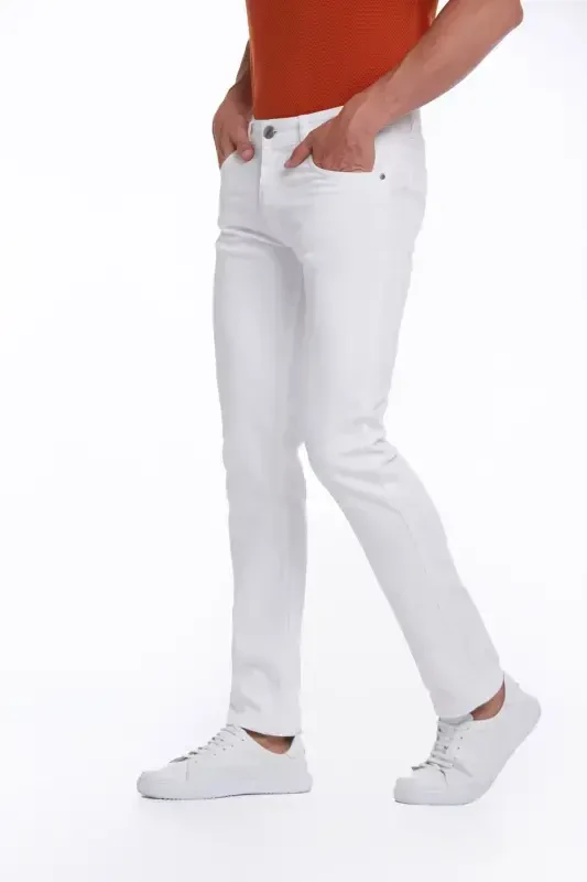 Oq Regular Fit Tekis Paxtali 5 Cho'ntak Jinsi Shimlar - 2