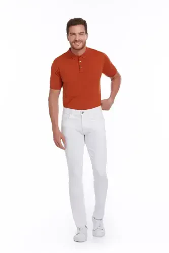 Oq Regular Fit Tekis Paxtali 5 Cho'ntak Jinsi Shimlar - 4