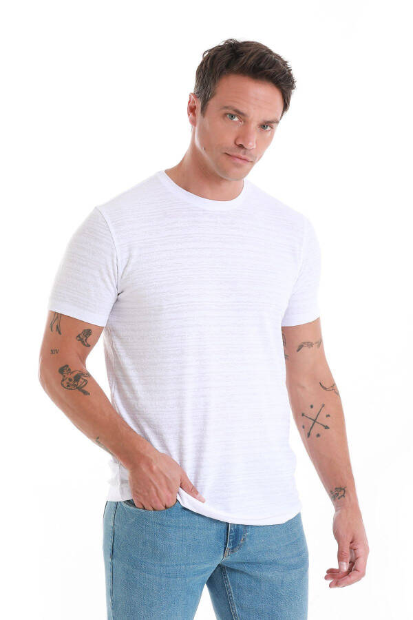 Oq Regular Fit Tekis Velosiped Yoqali Футболка - Oq - 1