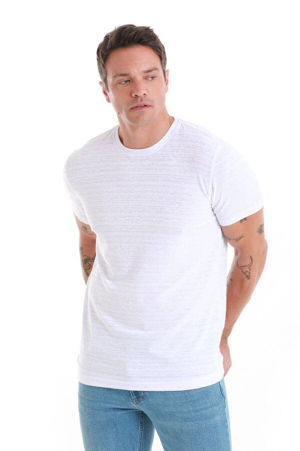 Oq Regular Fit Tekis Velosiped Yoqali Футболка - Oq - 3