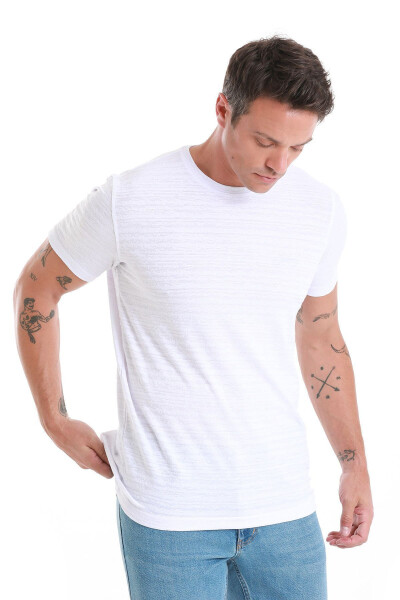 Oq Regular Fit Tekis Velosiped Yoqali Футболка - Oq - 5