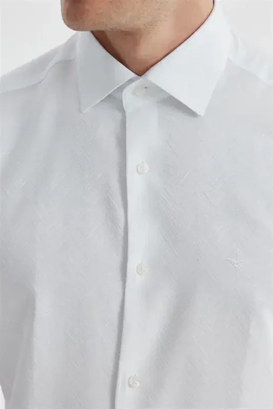 Oq sarg'ish Slim Fit naqshli paxta Ko'ylak - 3