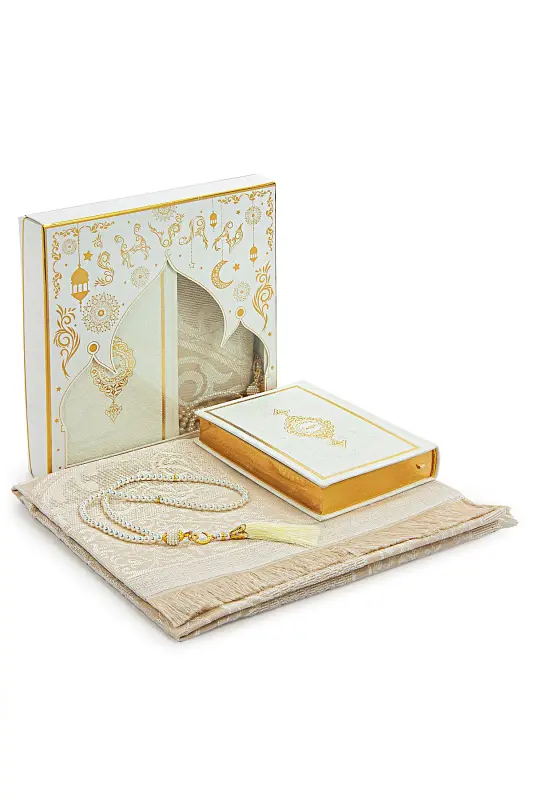 Oq sep uchun kelinlik qutichasiga mos termo charm Qur'oni Karim sovg'a joynamoz to'plami - Oq - IHVAN ONLINE