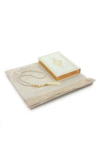 Oq sep uchun kelinlik qutichasiga mos termo charm Qur'oni Karim sovg'a joynamoz to'plami - Oq - 3
