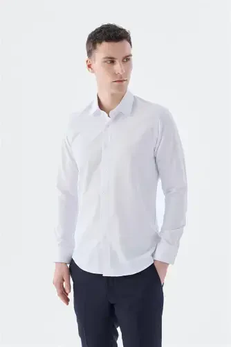 Oq Slim Fit Italiya Yoqasi Uzoq Qol Klassik Galstuk Paxta Koʻylagi - 2