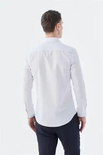 Oq Slim Fit Italiya Yoqasi Uzoq Qol Klassik Galstuk Paxta Koʻylagi - 5