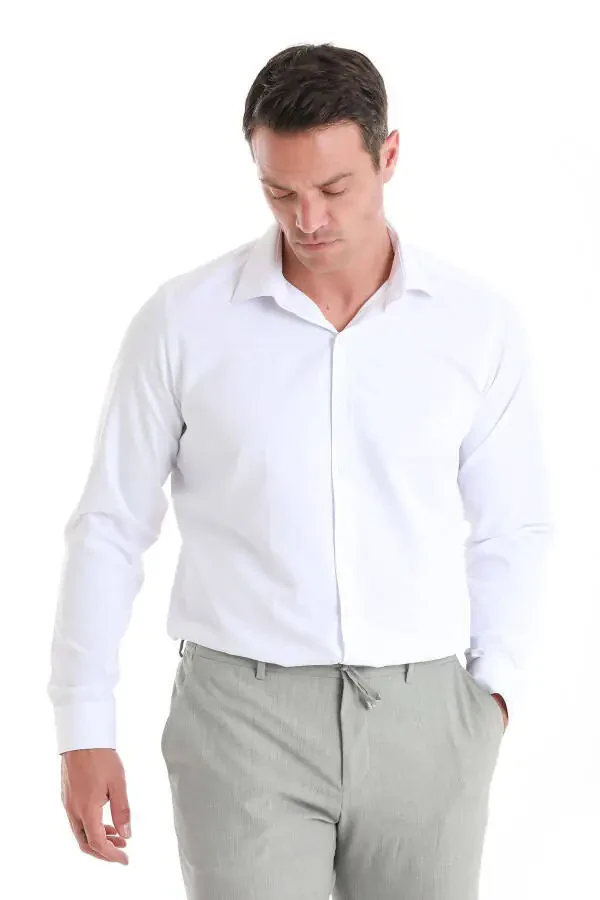 Oq Slim Fit naqshli Slim yoqali paxta uzun qisma - 3