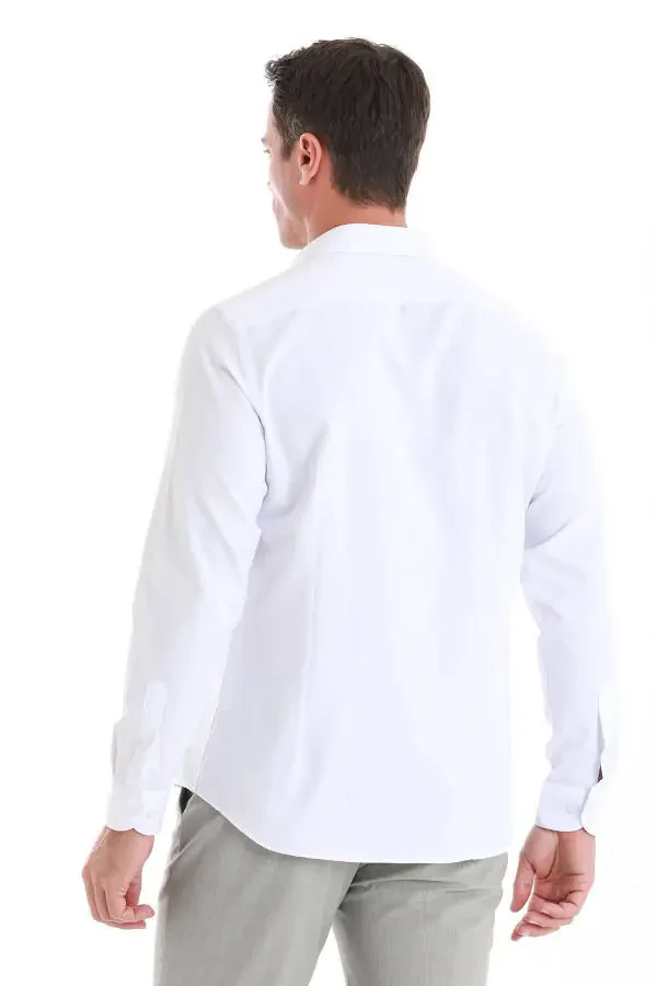 Oq Slim Fit naqshli Slim yoqali paxta uzun qisma - 6