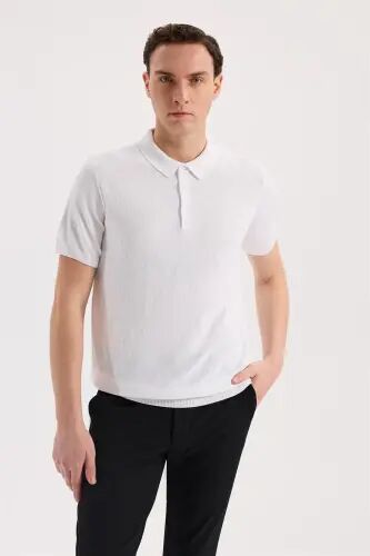 Oq Slim Fit Naqshli Triko Polo Yoqali T-Shirt - 1