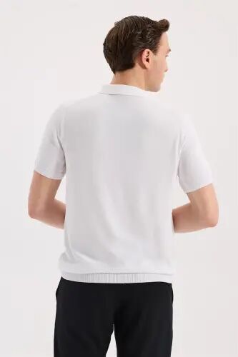 Oq Slim Fit Naqshli Triko Polo Yoqali T-Shirt - 4