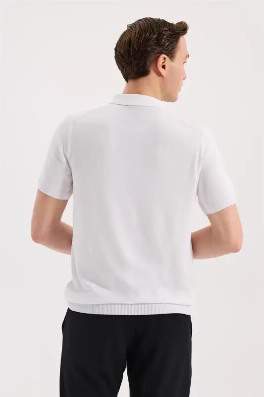 Oq Slim Fit Naqshli Triko Polo Yoqali T-Shirt - 4
