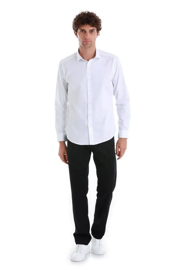Oq Slim Fit Tekis 100% Paxta Ochiq Italyan Yoqa Uz - 2