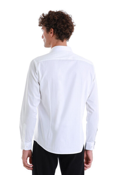 Oq Slim Fit Tekis 100% Paxta Ochiq Italyan Yoqa Uz - 7