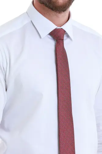 Oq Slim Fit tekis 100% paxta tor yaka uzun qisma atlas ko'ylak-Oq00 - 4
