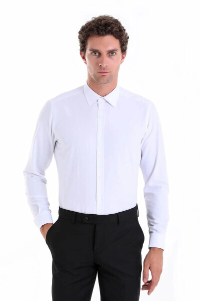 Oq Slim Fit tekis paxtadan Slim yoqali uzun yengli ko - HATEMOĞLU