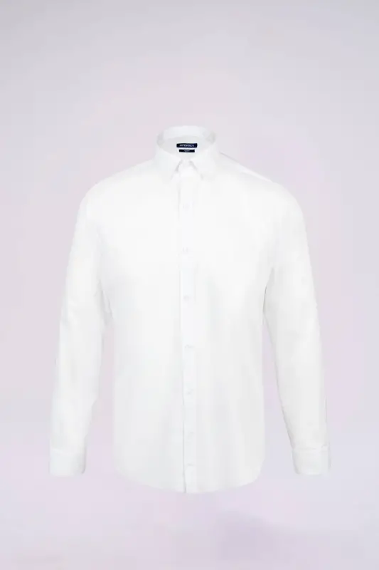 Oq Slim Fit To'g'ri Slim Yoqali Paxtali Uzun Qisma Sport Ko'ylak-Oq - HATEMOĞLU
