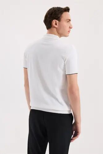 Oq Slim Fit Trikotaj Zag‘li Polo Yoqa T-Shirt - 4