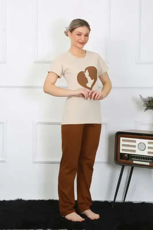 Oq tanli qisqa yengli trikotaj pijama to'plami 4209 - 6