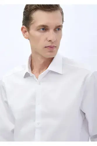 Oq tekis Regular Fit to'qilgan klassik 100% paxta ko'ylak - 3