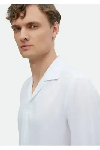 Oq tekis Regular Fit toqilgan klassik ko'ylak - 3