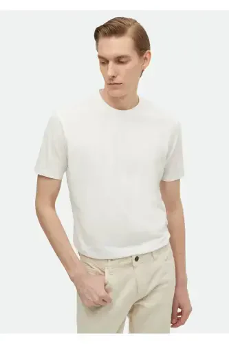 Oq tekis velosiped yoqasi 100% paxta futbolka - 1