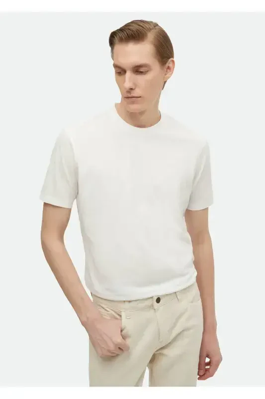 Oq tekis velosiped yoqasi 100% paxta futbolka - 1