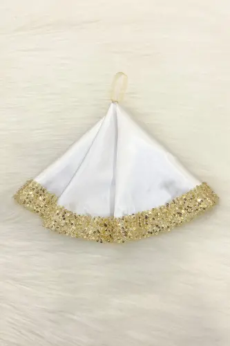 Oq tilla kelin-kuyov ro‘moli payetli, o‘yin ro‘moli, to‘y, xina, sunnat, unashtiruv, kelinlik va bo‘ydoqlik kechasi uchun - ORKIDESATENMENDILBEYAZAGOLD - 5