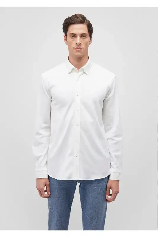 Oq toʻqilgan Slim Fit koʻylak / Tor bichimli 0211110-620 - 5