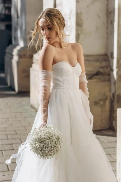 Oq Tül Qo'lqoplar Kelin Qo'lqopi To'y Liboslari Uchun Qo'lqoplar Kostyum Qo'lqopi Partiya Qo'lqopi - 28