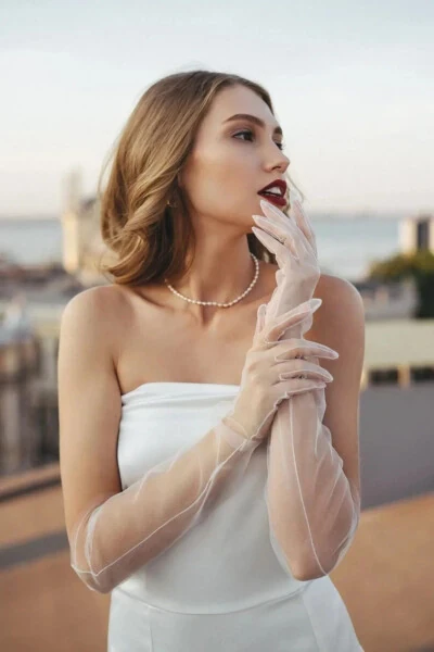 Oq Tül Qo'lqoplar Kelin Qo'lqopi To'y Liboslari Uchun Qo'lqoplar Kostyum Qo'lqopi Partiya Qo'lqopi - 32