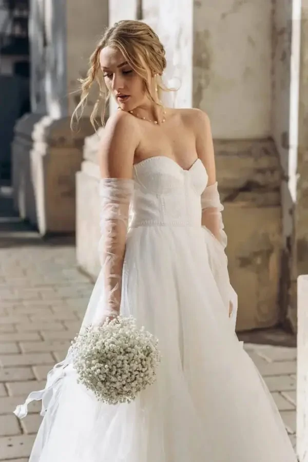 Oq Tül Qo'lqoplar Kelin Qo'lqopi To'y Liboslari Uchun Qo'lqoplar Kostyum Qo'lqopi Partiya Qo'lqopi - 12