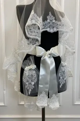 Oq, yorqin naqshli kelinlik xina duvagi to'plami To'y xina kechasi yuz niqobi Oltingugurt-oq - 3