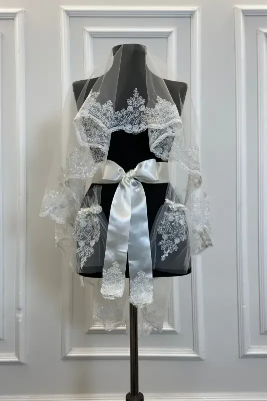 Oq, yorqin naqshli kelinlik xina duvagi to'plami To'y xina kechasi yuz niqobi Oltingugurt-oq - 4