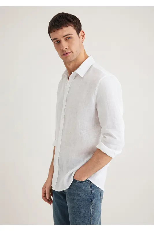 Oq zig'ir ko'ylak Slim Fit / Tor Kesim 0211466-62 - 3