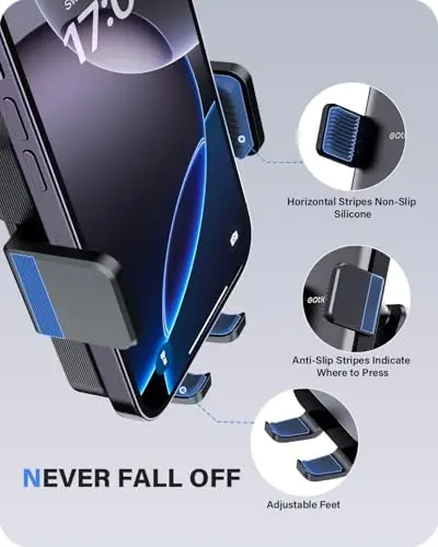 OQTIQ 3-in-1 So‘rg‘ichli Telefon Uskunasi, Shamol/Panel/Havzalandirish, Panel va Shamol So‘rg‘ichli Avtomobil Telefon Uskunasi Kuchli Yopishqoq Gel Yostig‘i bilan (Qora va Kumush) - 4